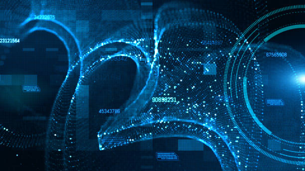 istock Hi-tech HUD and data with blue color digital particles flow future background concept 1147065657