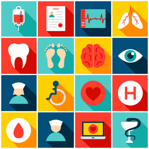 ilustraciones, imágenes clip art, dibujos animados e iconos de stock de medical hospital iconos coloridos - hospital science backgrounds snake