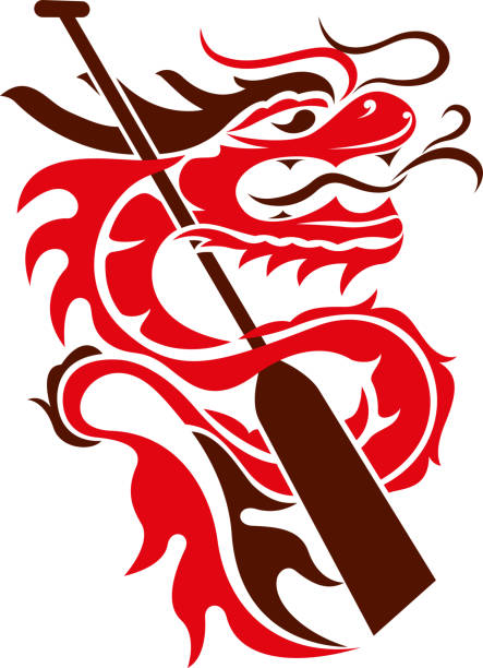 ドラゴンのグラフィックデザインは、パドルのロゴデザインを保持 - dragon boat racing nautical vessel dragon red点のイラスト素材／クリップアート素材／マンガ素材／アイコン素材