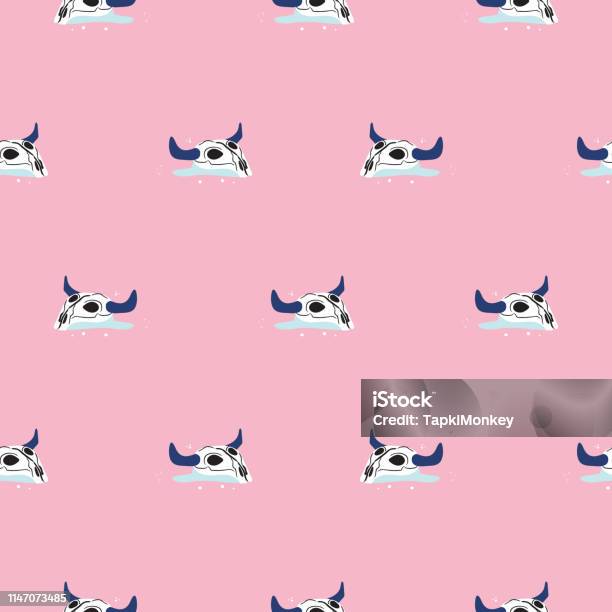 Animal Skull In A Desert Cute Pink Seamless Vector Pattern Stock Illustration - Download Image Now