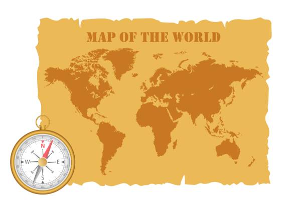istock Vintage map of the world and magnetic compass. Vector illustration. 1147073843