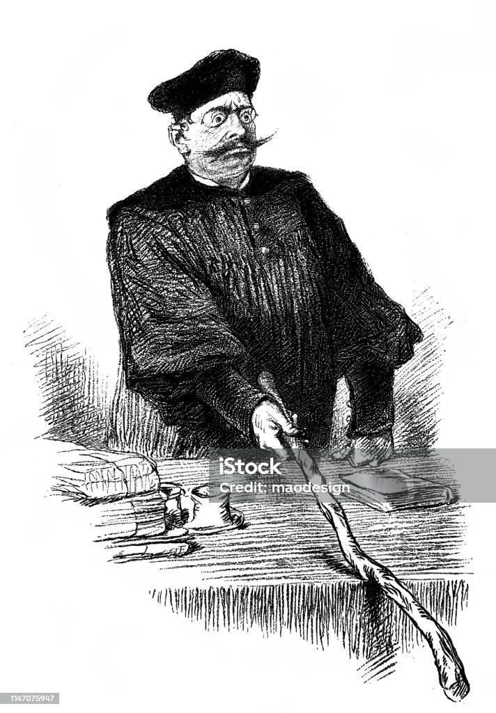 Judge is giving a verdict 1886 stock illustration