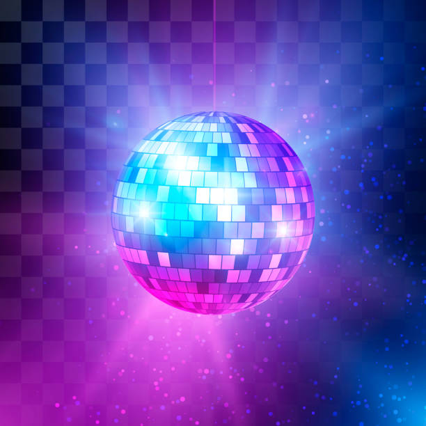 istock Disco ball with bright rays and bokeh. Music and dance night party background. Abstract night club retro background 80s. Vector illustration 1147078355