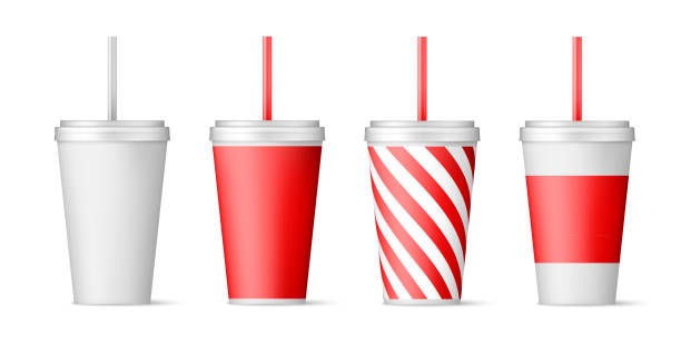 istock Set of paper cups for soda with straw. vector illustration isolated on white background 1147078371