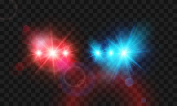Vector illustration of Template flash red and blue light police car siren. Vector illustration isolated on transparent background