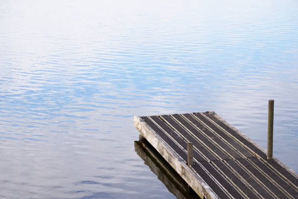 Tranquil peaceful water jetty pier at lake uk