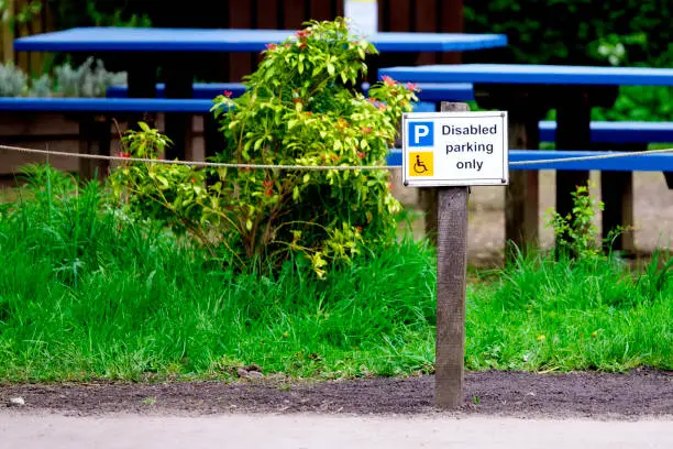Disabled parking on in rural countryside car park at nature reserve UK