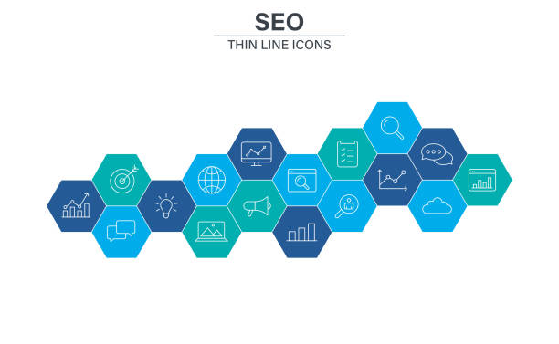 istock Set of SEO and Development web icons in line style. Contact, Target, Website. Vector illustration. 1147083953