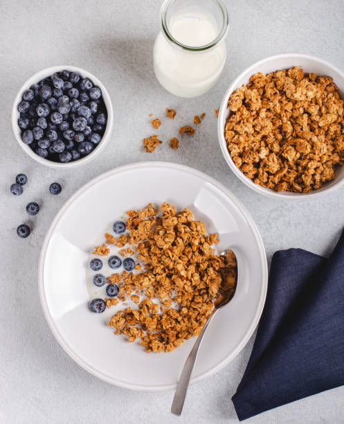 istock Crunchy Granola Breakfast With Fresh Blueberries 1147085283