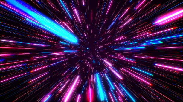 istock Hyperspace jump through the stars to a distant space. Speed of light, neon rays 1147087176
