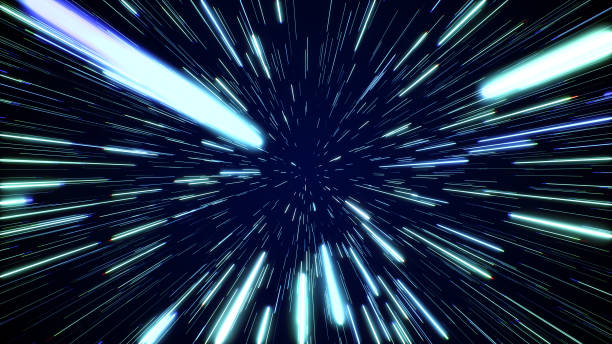 istock Hyperspace jump through the stars to a distant space. Speed of light, neon rays 1147088167