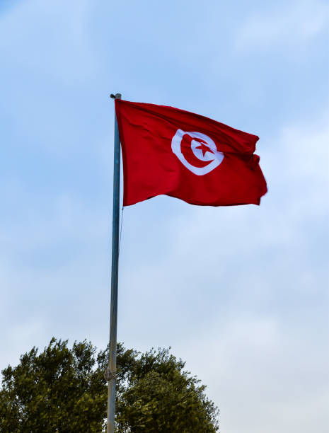istock Fine red Tunni's flag. 1147088431