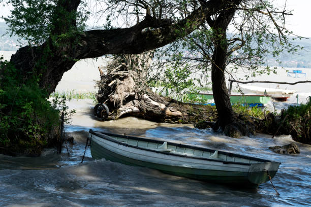 Boats in a heavy rain
