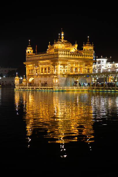 templo dourado (sahib de harmandir) em amritsar na noite - amristar - fotografias e filmes do acervo