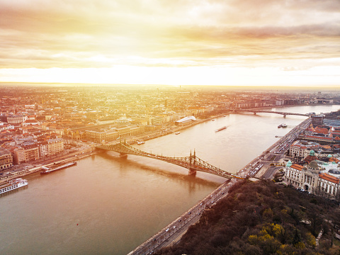 Aerial view of Budapest with Danube river