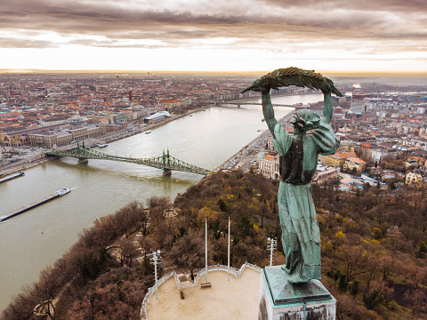 Aerial view of the beautiful Hungarian Statue of Liberty