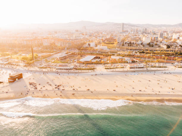 istock Aerial view of Barceloneta beach 1147094894