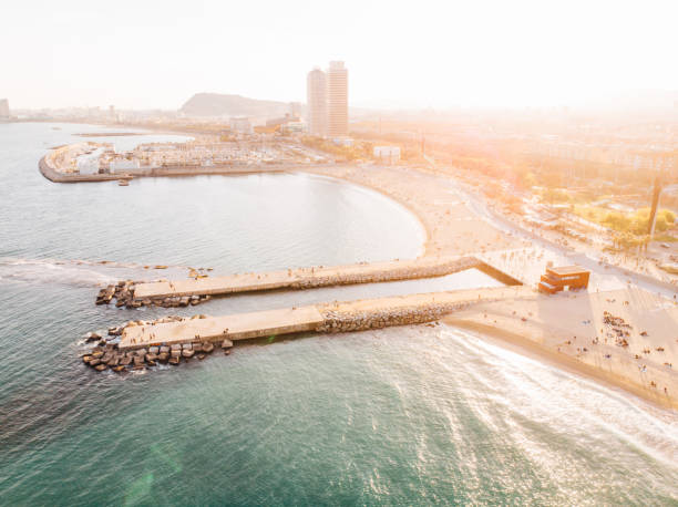 istock Aerial view of Barceloneta beach 1147095567