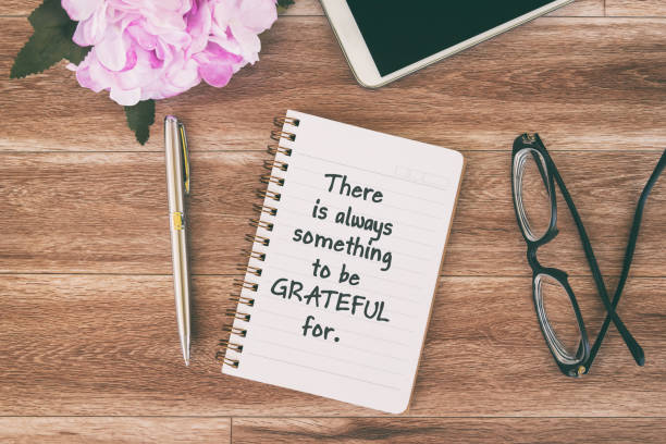 Inspirational Quotes on Note Pad about Thanksgiving stock photo