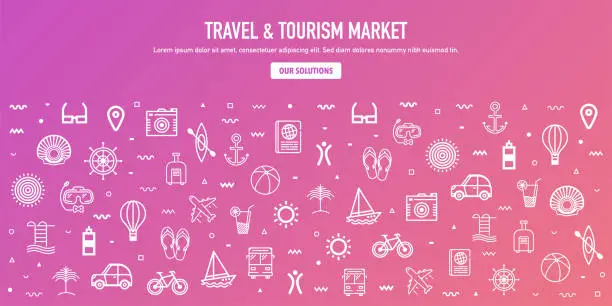 Vector illustration of Travel & Tourism Market Outline Style Web Banner Design