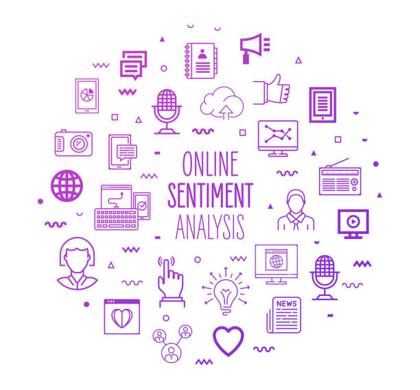 online-sentiment analyse outline style infographisches design - fotografieren grafiken stock-grafiken, -clipart, -cartoons und -symbole