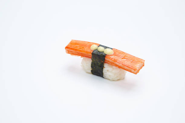istock Sushi crab stick on white background 1147100722