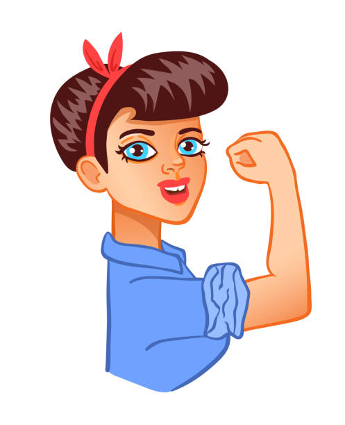 We can do it, motivating feminist poster. Girl doing bicep curl, cartoon character isolated on white background. We can do it, motivating feminist poster. Girl doing bicep curl, cartoon character isolated on white background.
Women's rights banner. International Women's Day (March 8) mascot. Female empowerment. rosie the riveter cartoon stock illustrations