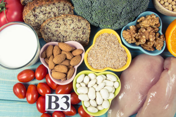 istock Nutritious ingredients and products containing vitamin B3 (PP, niacin) and other natural minerals, concept of healthy lifestyle and nutrition. 1147101013