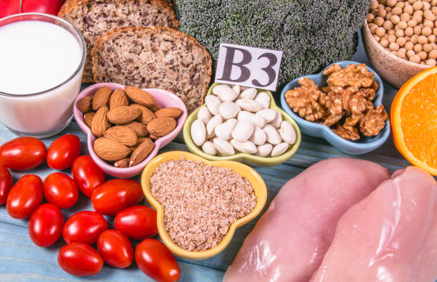 istock Nutritious ingredients and products containing vitamin B3 (PP, niacin) and other natural minerals, concept of healthy lifestyle and nutrition. 1147101997