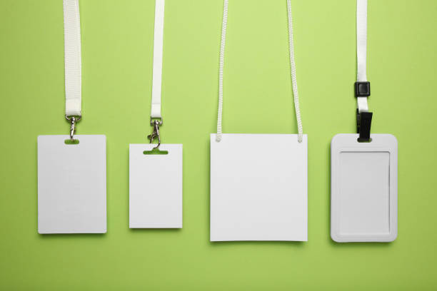 istock Set of card id badge on green background, identification name blank 1147102199