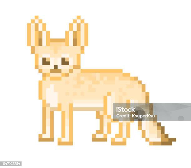 Fennec Desert Fox Wildlife Animal Pixel Art Character Isolated On White Background Zoo Mascot Exotic Pet Old School Retro Vintage 80s90s 8 Bit Video Game Graphics Stock Illustration - Download Image Now