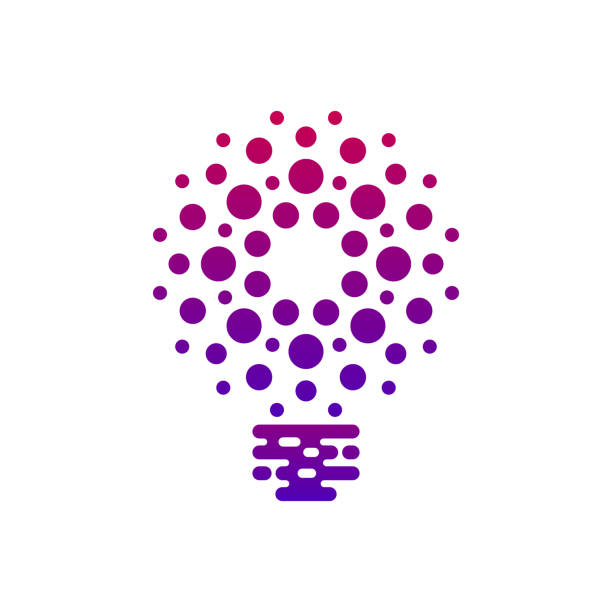 Digital bulb icon with dots Bulb symbol with dots on white background. Digital communication business icon. round creative stock illustrations