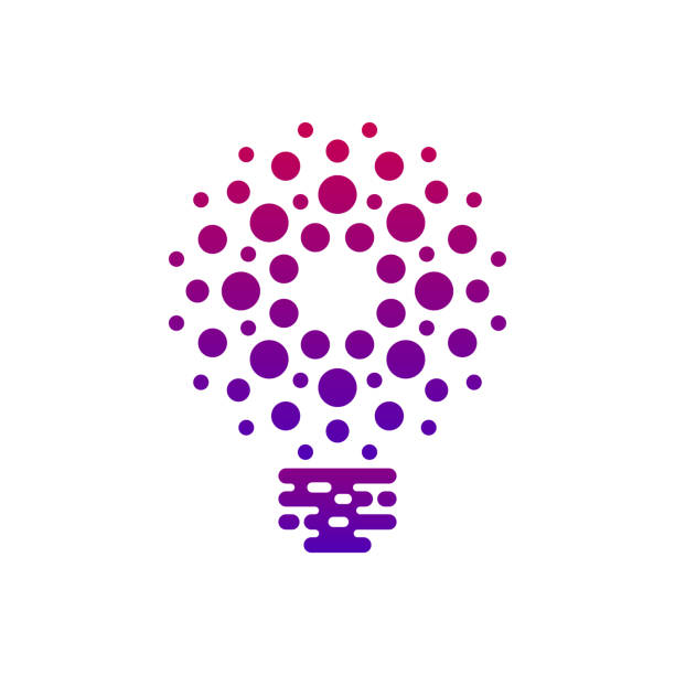 Digital bulb icon with dots Bulb symbol with dots on white background. Digital communication business icon. imagination technology stock illustrations