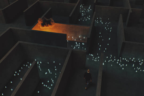 istock Young businessman lost in maze 1147105011