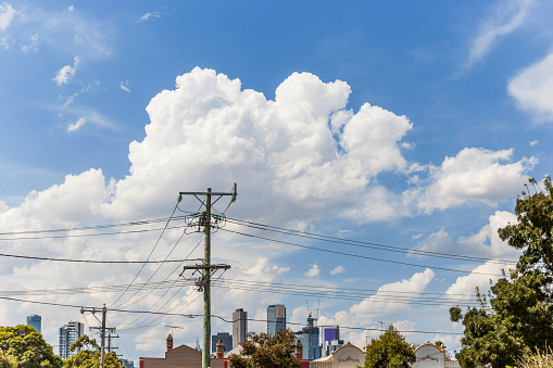 Summer suburban view with Melbourne sky line in the background.