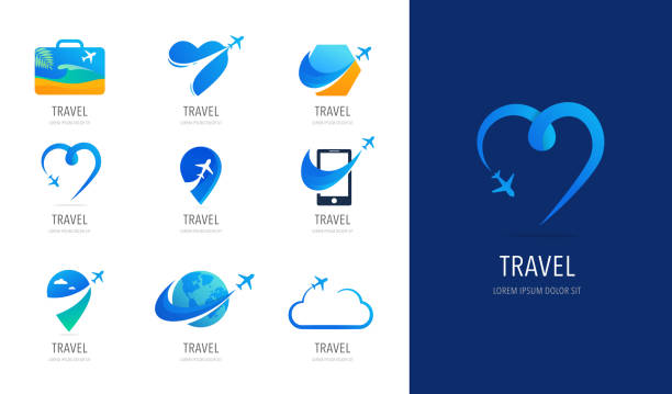 Travel, tourism agency logo design, icons and symbols Travel, tourism agency logo design, icons and symbols collection agency logo stock illustrations