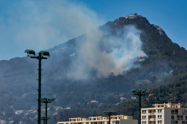 Fire in the Faron Massif, in Toulon, France, stock photo