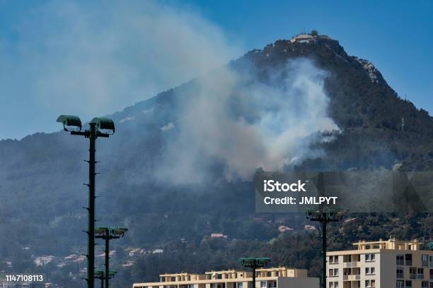 Fire In The Faron Massif In Toulon France Stock Photo - Download Image Now - Forest Fire, France, Inferno