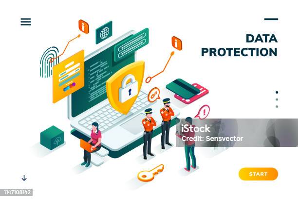 Isometric Banner For Internet Data Protection Stock Illustration - Download Image Now - Security, Network Security, Isometric Projection