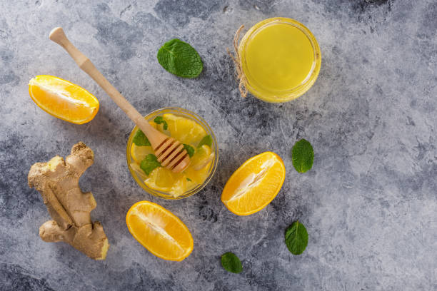 Cinnamon.Honey.Ginger. Lemon.Image of stone texture. An interesting background with a fascinating texture