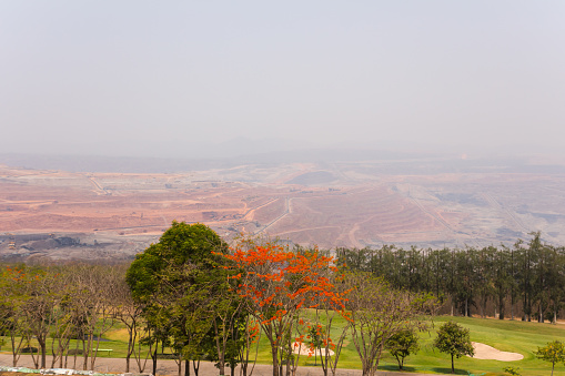 Mae Moh coal mine panorama and golf course in Lampang province.