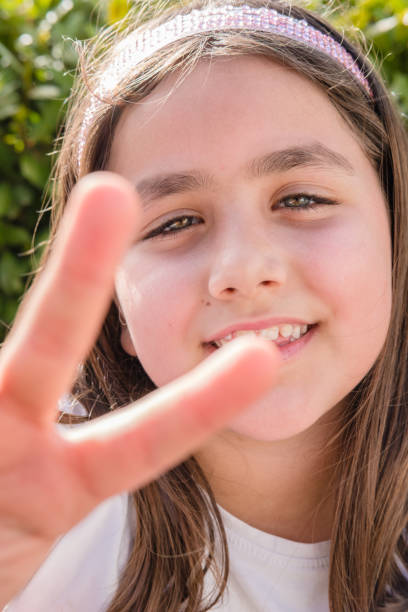 istock Little Girl making V 1147117272