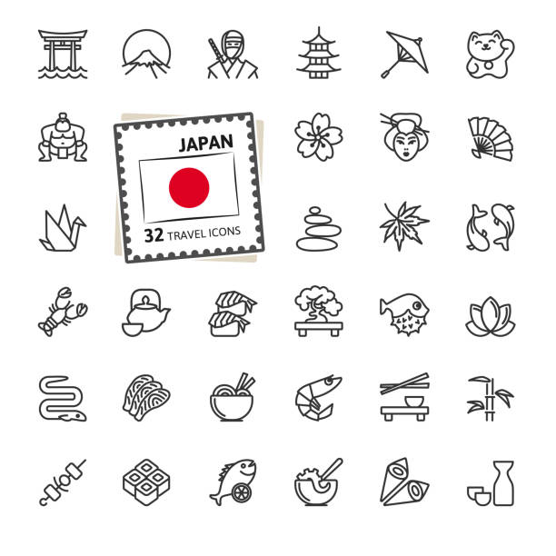 ilustrações de stock, clip art, desenhos animados e ícones de japan, japanese - minimal thin line web icon set. - japanese cuisine temaki sashimi sushi