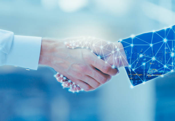 istock Business man handshake and network connection graphic 1147121017
