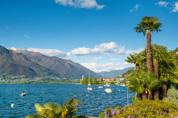 idylliczne miejsce nad jeziorem lago maggiore - cieszyn zdjęcia i obrazy z banku zdjęć