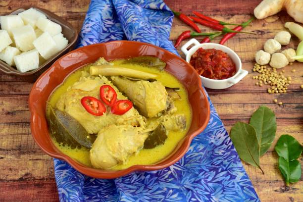 istock Opor ayam, chicken cooked in coconut milk from Central Java, Indonesia. Served with lontong and sambal. Popular dish for lebaran or Eid al-Fitr 1147124724