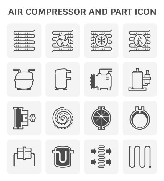 ilustrações, clipart, desenhos animados e ícones de ícone do compressor de ar - engine cooling