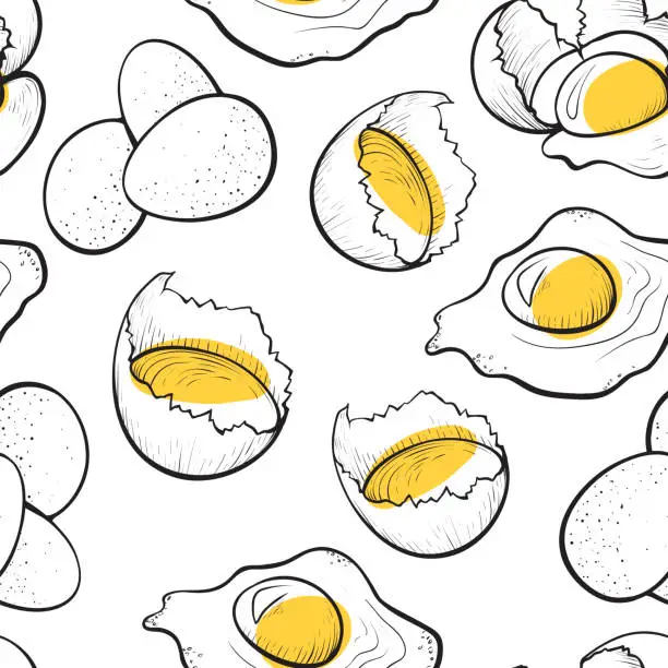 Vector illustration of Broken egg seamless pattern, natural farm cooking