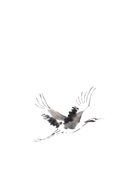 istock Flying crane Japanese style original sumi-e ink painting. 1147127924