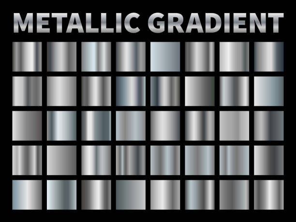 メタリックグラデーションシルバーホイル、グレー光沢のある金属グラデーションボーダーリボンフレーム、アルミニウム光沢のあるクローム反射します。ベクトルセット - chrome点のイラスト素材／クリップアート素材／マンガ素材／アイコン素材
